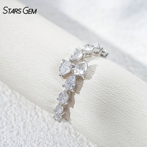 StarsGem Anillo Unisex de Oro Sólido de 10K con Baño de Rodio, Diamante Cultivado en Laboratorio de 0.87CTW, Corte Marquesa Graduado, Frente Abierto, para Aniversario - Product Image 5