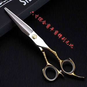 Tijeras de Peluquería Profesionales Suzhou, Acero Inoxidable, Hoja Afilada, Mango Dorado, Tijeras Planas de Mango Largo, 6 Pulgadas - Product Image 4