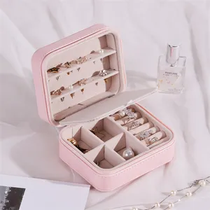 Wholesale Custom Logo Square Pu Leather White Pink Travel Jewellery Organizer Mirror Small Storage Jewelry Case Box