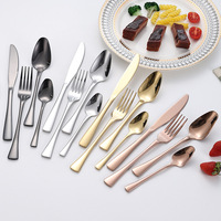 Ensemble de vaisselle de luxe réutilisable de haute qualité, couteau, fourchette et cuillère en acier inoxydable 304, finition miroir, plaqué or, hôtels modernes