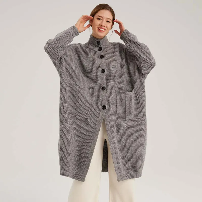 2022 fashion Fall Autumn Winter Knitted Hooded Long Coat Jacket Ladies Cardigan Women's Sweaters