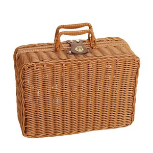 Petit panier rectangulaire <span class=keywords><strong>en</strong></span> plastique vintage brun, tressé à la main, avec couvercle, poignée écologique, cadeau de mariage naturel, boîte de rangement - Product Image 6