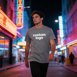 T-shirt en coton tricoté 100% délavé à l'acide, sérigraphié, 250g, respirant, style streetwear avec logo frontal pour homme - Product Image 3