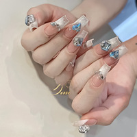 Kit de Breloques et Strass de Luxe pour Ongles en Cristal Bleu et Zircon, Formes Assorties (Cœur Cubique, Rond), Faible MOQ