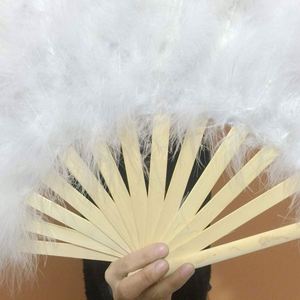 Éventail Pliant en Plumes d'Autruche Blanches de 33 cm, Style Art Populaire, en Bambou avec Décoration Florale, Idéal pour la Danse et les Mariages - Grande Vente - Product Image 6
