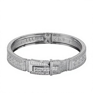 Oreliiuxe 925 <b>Silver</b> Cuban Link <b>Bangle</b> <b>Bracelet</b> <b>Silver</b> Plated Moissanite Inlay Brilliant Cut Luxury Hiphop Style Party Wedding - Product Image 1