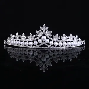 RS005 Luxury Flower Pearl Hairband Pearl Tiara Vintage Royal Small Simple Hairbands Jeweled Hairband Crown