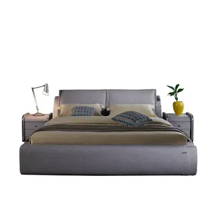 Luxury Italian European Modern Leather Double Bed Grey King Size Queen Size Bed Frame Bedroom Sets Furniture