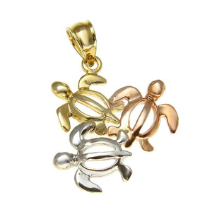 Plata esterlina 925 Tricolor amarillo oro rosa Color de rosa hawaiana brillante <span class=keywords><strong>Honu</strong></span> tortuga colgante - Product Image 2