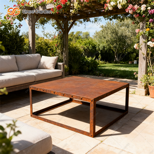 Table basse en acier corten de style industriel, enduite de cire pour une utilisation en extérieur dans les jardins et les patios - Product Image 4
