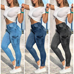 Leggings ajustados de mezclilla blanca desgastada para mujer, con cremallera, estilo pantalón lápiz, con logo, informales, para otoño, ropa de trabajo, sexy, a la moda, lavado blanqueado, cintura baja - Product Image 3