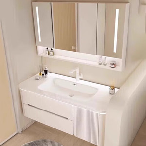 Modern simple painted bathroom cabinet integrated ceramic basin smart mirror hand washing bathroom cabinet - Product Image 4
