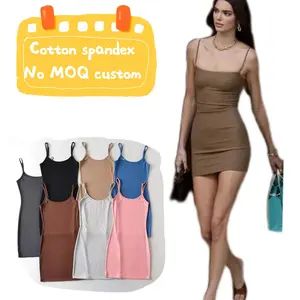 Gute Qualität benutzer definierte Logo braune Baumwolle Spandex Fitness Slip Mini kleider Frauen Basic Solid Blank Strick Bodycon Kleid 2022 Sommer