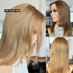 Tiene stock 100% pelo eslavo Color marrón claro recto con un solo nudo 5,0 SHY Luxury Desgin Hd 13*5 peluca con malla frontal - Product Image 1