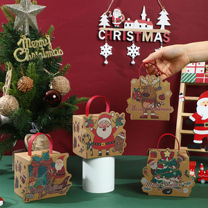 Set Kotak Hadiah Apel Natal dari Kertas Kraft, Santa, Rusa, Manusia Salju, Tas Permen Lucu, Kotak Hadiah Liburan Grosir - Product Image 2