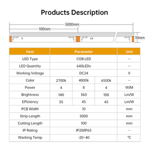 Bande LED CCT 5M 24V COB Bande LED pour Cabinet Home Decor Plafonnier - Product Image 4