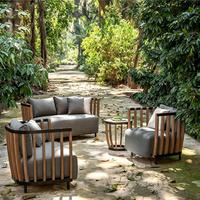 Ensemble de canapés d'extérieur pour cour, personnalisé, simple, imperméable, en alliage d'aluminium, design évidé, pour salle d'exposition, villa, en bois de teck