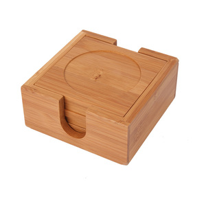 Boîte à sous-verres en bambou 125x125x55mm carrée, respectueuse de l'environnement, pour la protection des boissons - Product Image 1