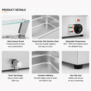 Calentador de Alimentos Comercial de Acero Inoxidable Tipo Baño María, Calentador de Buffet de Sobremesa con Tapa de Vidrio, 4 Recipientes para Servir - Product Image 5