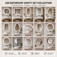Meuble de salle de bain mural moderne en PVC, sur mesure OEM, gain de place, étanche, pour salon, salle de sport, villa, avec miroir sans cadre éclairé par LED