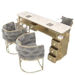 Light Luxury Marble Nail Shop Stool <b>Sofa</b> Chair Single Double Three-Person Vacuum Cleaner Table Modern Design Metal Wood <b>Material</b> - Product Image 5