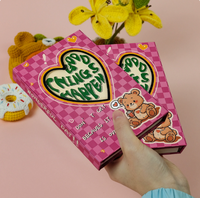 Carnet à trois volets avec motif d'échiquier 3D, cœur rose, couverture mignonne avec ours de dessin animé, reliure thermique, cadeau, journal scolaire