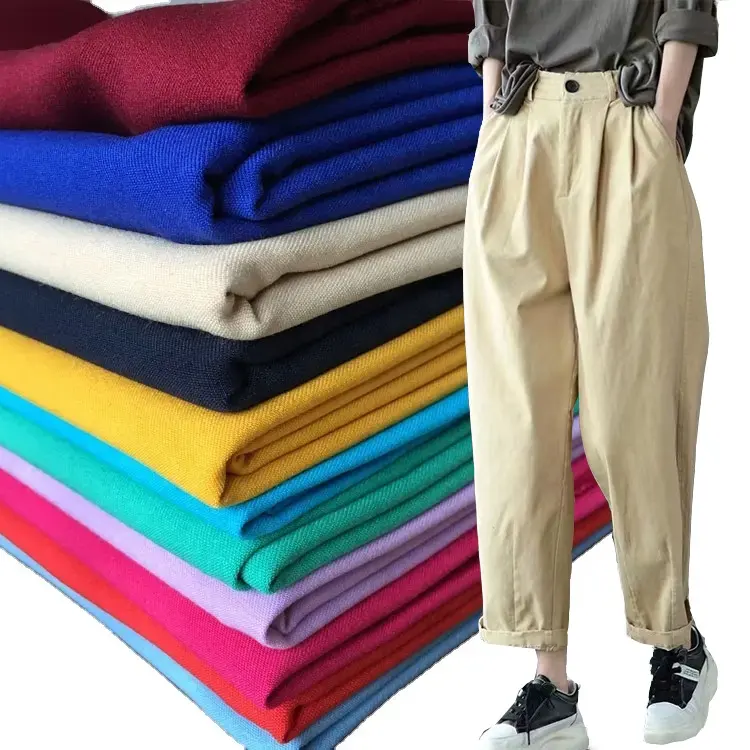 Tissu de vêtements en sergé de lycra à couleurs extensibles en polyester, personnalisé de 250 g/m², tissu solide en sergé tr pour pantalons ou robes