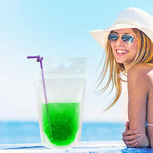 كيس بلاستيكي قائم بسحَّاب من الأكياس ، بعلامة مخصصة للاستعمال مرة واحدة شعار كيس عصير شفاف أكياس مشروبات مع ماصّة - Product Image 2