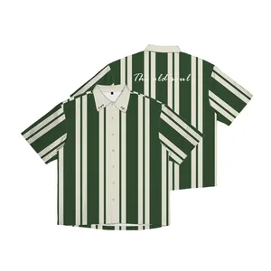 2024シャツの卸売メンズファッションブランド夏の薄い縦縞コントラストレトロカジュアル半袖シャツ