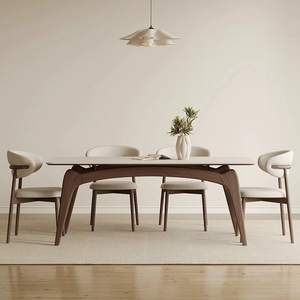Set da Pranzo Moderno Nordico in Legno Massello <span class=keywords><strong>Bianco</strong></span> Opaco e Color Noce, Include Piano in Pietra e Sedie in Frassino Naturale - Product Image 1