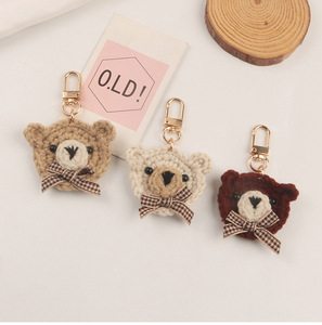 Cute Bow Tie Bear Plush Keychain Pendant Fresh Fabric Accessories for Earphone Case Bag Decoration DIY Car Keychain