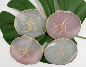 Personalised <strong>Crystal</strong> Slice Gold Rim Resin Agate <strong>Coasters</strong> Pink Blue White Green Gem Stone Agate <strong>Coaster</strong> - Product Image 6