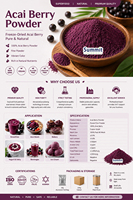 Poudre d'açaï biologique lyophilisée USDA en vrac, superaliment naturel pur, antioxydant, extrait de fruit d'açaï en poudre pour smoothie bowl