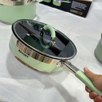 Lot de 10 ustensiles de cuisine en acier inoxydable, ensemble de casseroles, faitouts et marmites avec couvercles en verre, collection TY Green