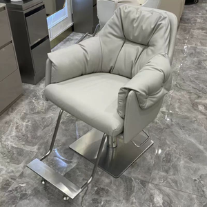 Contemporary Faux Leather Barber Chair with Height Adjustable Square Base and Single <b>Footrest</b> for Salon Furniture - Product Image 1