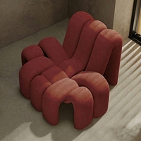 Fauteuil individuel moderne en velours moelleux à géométrie irrégulière unique, chaise d'appoint design artistique pour salon, extérieur, appartement, villa