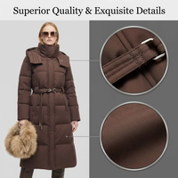 Veste d'hiver pour femme à manches longues, à capuche, respirante, écologique, poids 150g-200g, fermeture éclair, ceinture à la taille, fabriquée en Chine