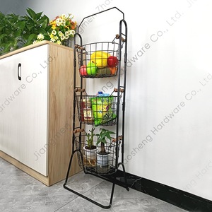 Detachable Three Tier Wrought Iron Storage Basket Black <b>Standing</b> Kitchen Living Room Fruit <b>Vegetable</b> Snack Rack - Product Image 2