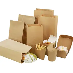 Geri dönüşümlü öğle yemeği çantaları take away çanta logo baskılı düz kraft kağıdından poşet