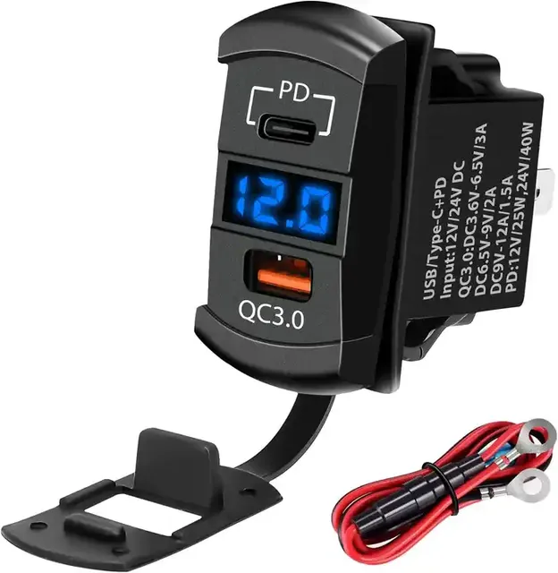 DC 12V Voltmeter Dual Port Usb Quick Charger USB C Car Charger and Quick 3.0 Adapter PD USB