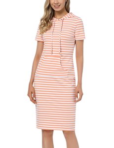 Wholesale Stripe Soft Cotton Oversized Drawstring <strong>Women's</strong> <strong>Sweatshirt</strong> Hoodie <strong>Dress</strong> - Product Image 2