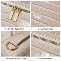 Pochette de toilette en cuir PU gaufré effet croco avec logo personnalisé, grande capacité, poignée supérieure, pour femme, rose blush, bordeaux