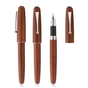 2024 design wholesale with pu case package high end premium manufacture personalized carved logo fat wood fountain pen set