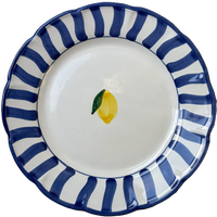 Assiette en céramique italienne peinte à la main, motif citron, bord festonné coloré, vaisselle en grès, vente en gros OEM, assiettes en céramique citron