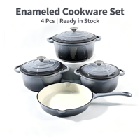 Ensemble de 4 casseroles écologiques et durables, faitout, poêle, revêtement émaillé antiadhésif, minimaliste, compatible four, en fonte