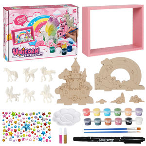 Kit de cadre en bois pour art 3D Wayee, château de licorne |   Ensemble de jouets à dessiner, château à peindre soi-même, modèle licorne, 22.5x15x5.8cm pour - Product Image 1