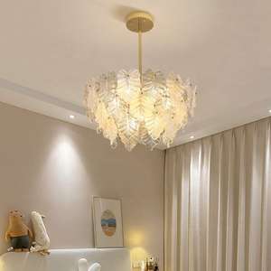 Lámpara de araña decorativa sala de estar dormitorio diseño de hoja de cristal luces de techo Led - Product Image 4