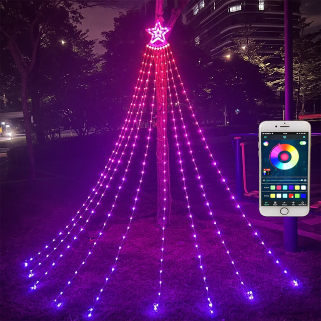 New APP Magic Five-pointed Star Waterfall Christmas Tree Lights Manufacturers Running Water Strip Horse New Smart Lights