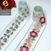 LEIXUSI Bordure en dentelle florale multicolore soluble dans l'eau, broderie en maille vintage pour pyjamas Dai, accessoires DIY pour femmes
