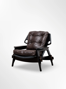 Sillón Retro de Madera Maciza con Reposabrazos de Cuero y Cojín Acolchado Grueso para Hogar, Oficina u Hotel - Product Image 1